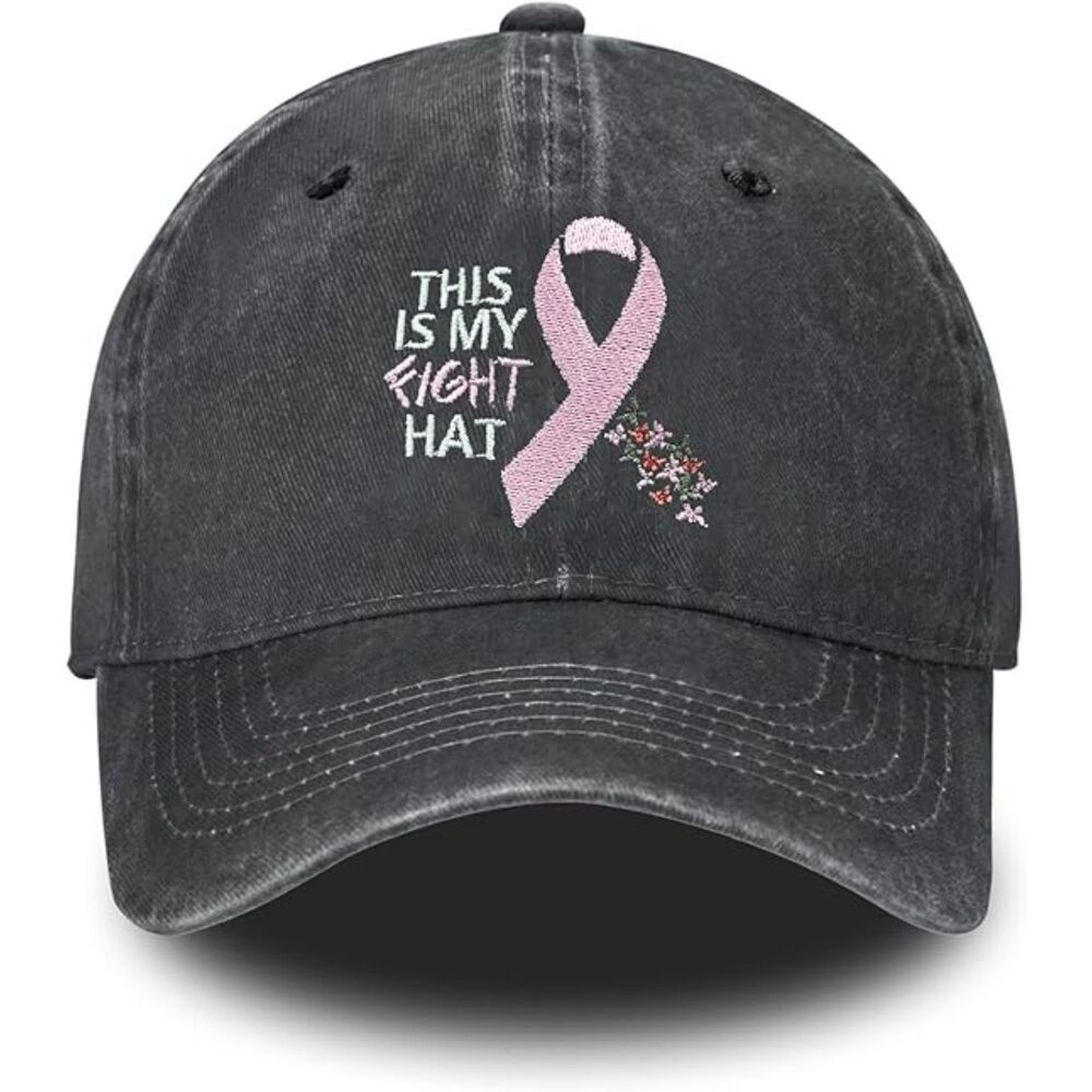 Unisex Black 100%Cotton Breast Cancer Embroidery Adjustable Classic Baseball Cap